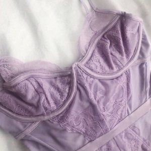AFRM PURPLE AND PINK MESH LACE BODYSUIT XS